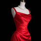 Charming Red Straps Sheath Satin Long Evening Party Dress, MD7951