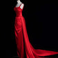 Charming Red Straps Sheath Satin Long Evening Party Dress, MD7951