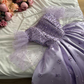 Lilac A-Line Satin Beading Long Formal Prom Dress with Long Sleeves, MD7957