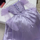 Lilac A-Line Satin Beading Long Formal Prom Dress with Long Sleeves, MD7957