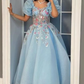 Blue A-Line Chiffon Appliques Princess Long Party Dress, MD7958