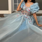 Blue A-Line Chiffon Appliques Princess Long Party Dress, MD7958