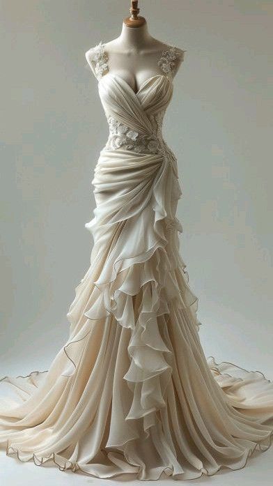 Elegant Ivory Straps Mermaid Wedding Dress Evening Gown, MD7967