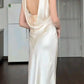 Elagant Ivory Halter Mermaid Satin Long Party Dress, MD7974