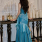 Blue Spaghetti Straps A-Line Chiffon Long Party Dress, MD7976