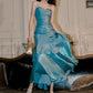 Blue Spaghetti Straps A-Line Chiffon Long Party Dress, MD7976