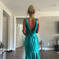 Green V Neck Backless Mermaid Satin Long Formal Party Dress, MD7979