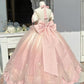 Pink Off Shoulder Halter A-Line Sweet 16 Ball Gown Quinceanera Dress, MD7994