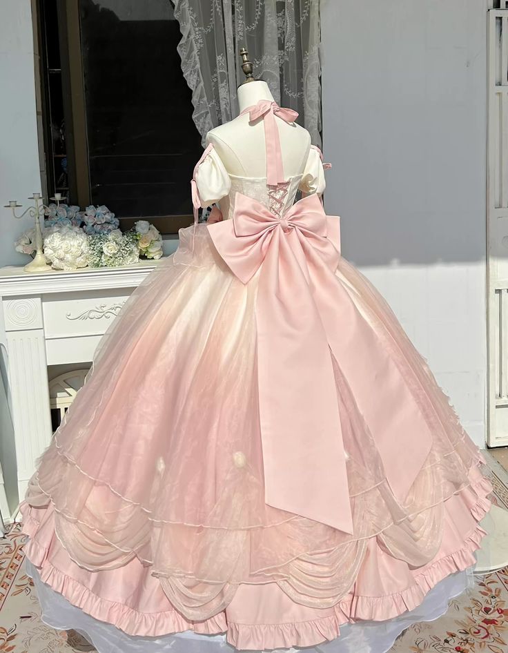 Pink Off Shoulder Halter A-Line Sweet 16 Ball Gown Quinceanera Dress, MD7994