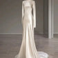 Ivory Long Sleeves Backless Sheath Satin Elegant Wedding Dress, MD7999