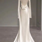 Ivory Long Sleeves Backless Sheath Satin Elegant Wedding Dress, MD7999