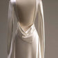 Ivory Long Sleeves Backless Sheath Satin Elegant Wedding Dress, MD7999