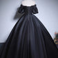 Black A-Line Satin Long Prom Dress, Black Satin Long Formal Dress MD7172