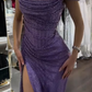 Purple Off Shoulder Sheath Split Long Party Dress Evening Gown, D228