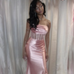 Light Pink Strapless Satin Black Girl Long Party Dress Birthday Outfits MD7772