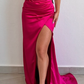 Fuchsia Sweetheart Sheath Satin Long Party Dress Bridesmaid Dress, D136