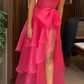 Pink Strapless A-Line Layers Chiffon Long Prom Dress Evening Dress MD7279