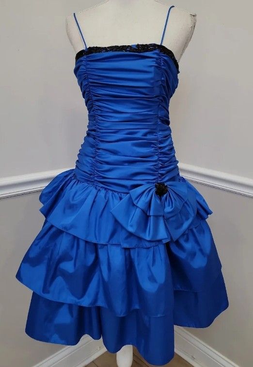 Blue A-Line Satin Vintage Short Party Dress Homecoming Dress, D117