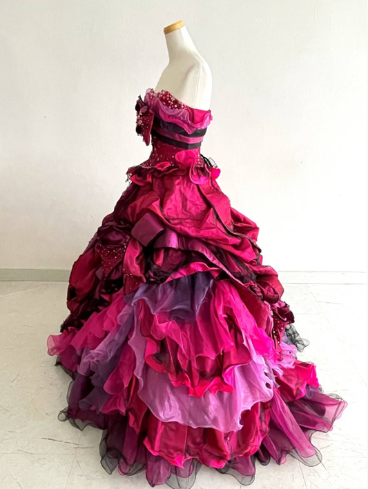 Hot Pink Strapless A-Line Satin Tulle Evening Ball Gown Birthday Gown, D193