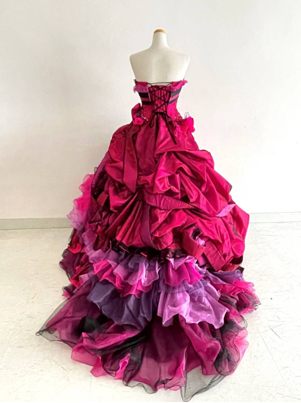 Hot Pink Strapless A-Line Satin Tulle Evening Ball Gown Birthday Gown, D193