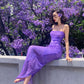 Purple Spaghetti Straps Sequins Mermaid Long Party Dress, D200