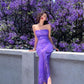 Purple Spaghetti Straps Sequins Mermaid Long Party Dress, D200