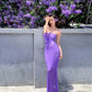 Purple Spaghetti Straps Sequins Mermaid Long Party Dress, D200