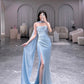 Light Blue Strapless Sheath Satin Long Evening Party Dress, D202