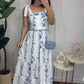 White Straps A-Line Floral Fashion Vacation Dress Long Party Dress, D204