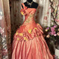 Vintage Floral One Shoulder A-Line Satin Long Evening Ball Gown, D205