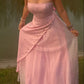 Pink Strapless A-Line Vintage Long Party Dress Wedding Guest Dress, D135