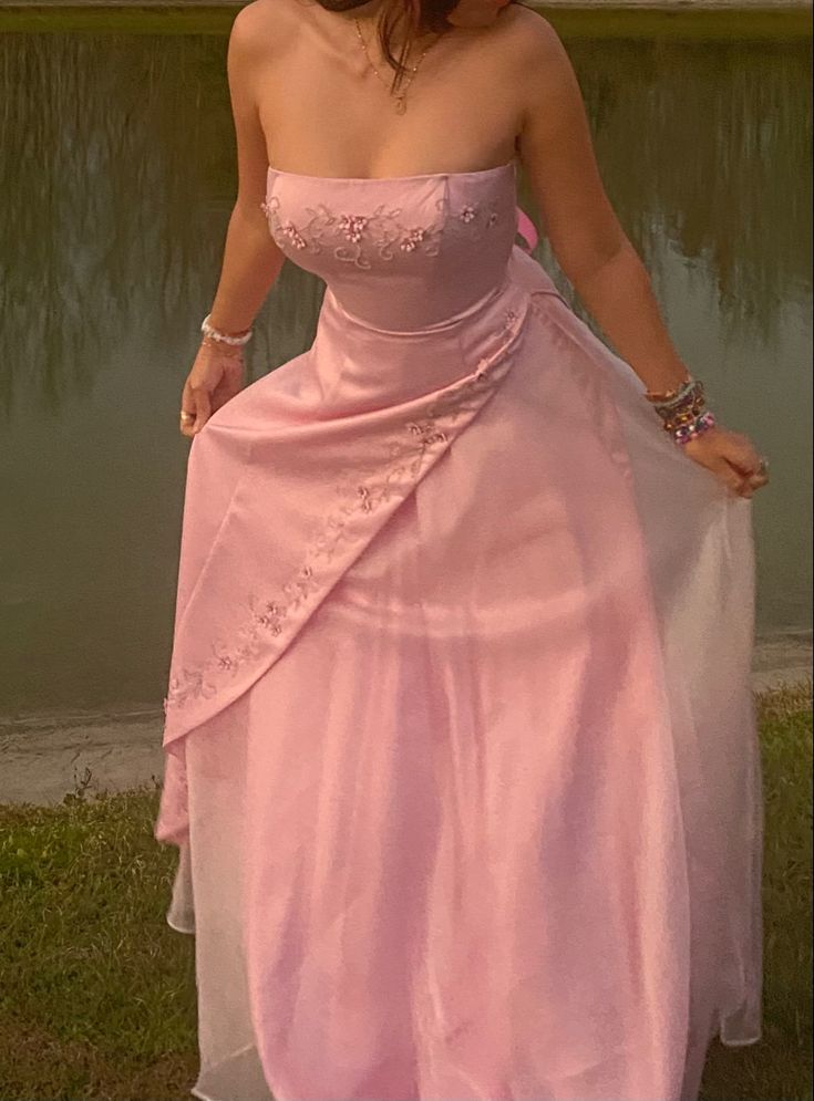 Pink Strapless A-Line Vintage Long Party Dress Wedding Guest Dress, D135