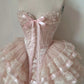 Pink Sweetheart A-Line Lace Tiered Homecoming Dress Birthday Outfits, D237