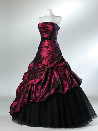 Modest Strapless A-Line Tulle Satin Vintage Long Formal Prom Dress, D243