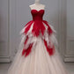 Pretty Ball Gown Sweetheart Tulle Long Red Layers Prom Dresses Sweet 16 Dresses, D254