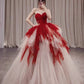 Pretty Ball Gown Sweetheart Tulle Long Red Layers Prom Dresses Sweet 16 Dresses, D254