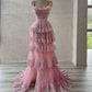 Stunning Pink Spaghetti Straps A-Line Tulle Long Party Dress Birthday Outfits, D257