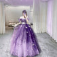 Purple Off Shoulder A-Line Tulle Birthday Ball Gown Long Prom Dress, D265