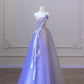 Lilac Strapless A-Line Tulle Birthday Ball Gown Long Prom Dress, D266