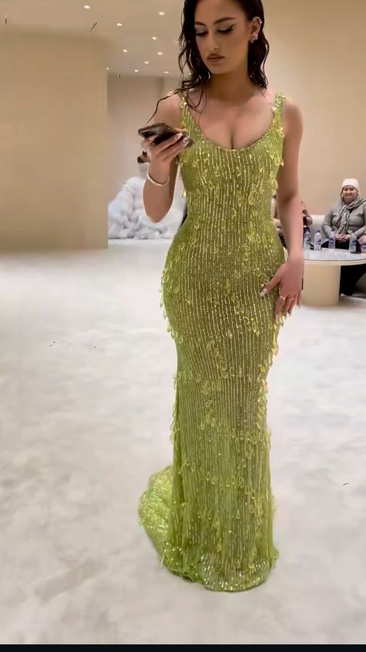 Stunning Green Straps Beading Mermaid Long Party Dress Evening Gown, D271