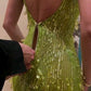 Stunning Green Straps Beading Mermaid Long Party Dress Evening Gown, D271