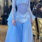 Gorgeous Strapless A-Line Beading Chiffon Long Party Dress with Detachable Sleeves, D281