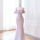 Pink Straps Off Shoulder Beading Mermaid Long Formal Party Dress, D282