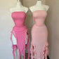 Pink Strapless Sheath Ruffles Long Party Dress Wedding Guest Dress, D285