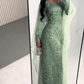 Modest Sage Green Long Sleeves Sequins Sheath Long Formal Prom Dress, D303