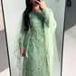 Modest Sage Green Long Sleeves Sequins Sheath Long Formal Prom Dress, D303