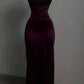 Burgundy Strps Backless Sheath Satin Simple Long Evening Party Dress, D304