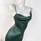 Green Spaghetti Straps Mermaid Satin Long Party Dress Wedding Guest Dress, D308