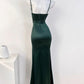 Green Spaghetti Straps Mermaid Satin Long Party Dress Wedding Guest Dress, D308