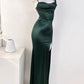 Green Spaghetti Straps Mermaid Satin Long Party Dress Wedding Guest Dress, D308